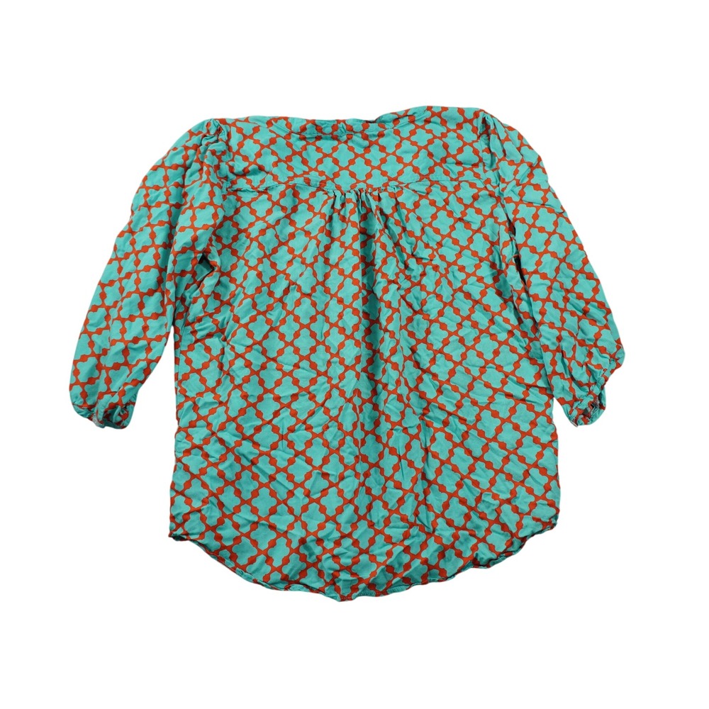 Soft Surroundings Medium Teal Orange Quatrefoil Geometric Shirt Blouse Casual - Picture 6 of 6